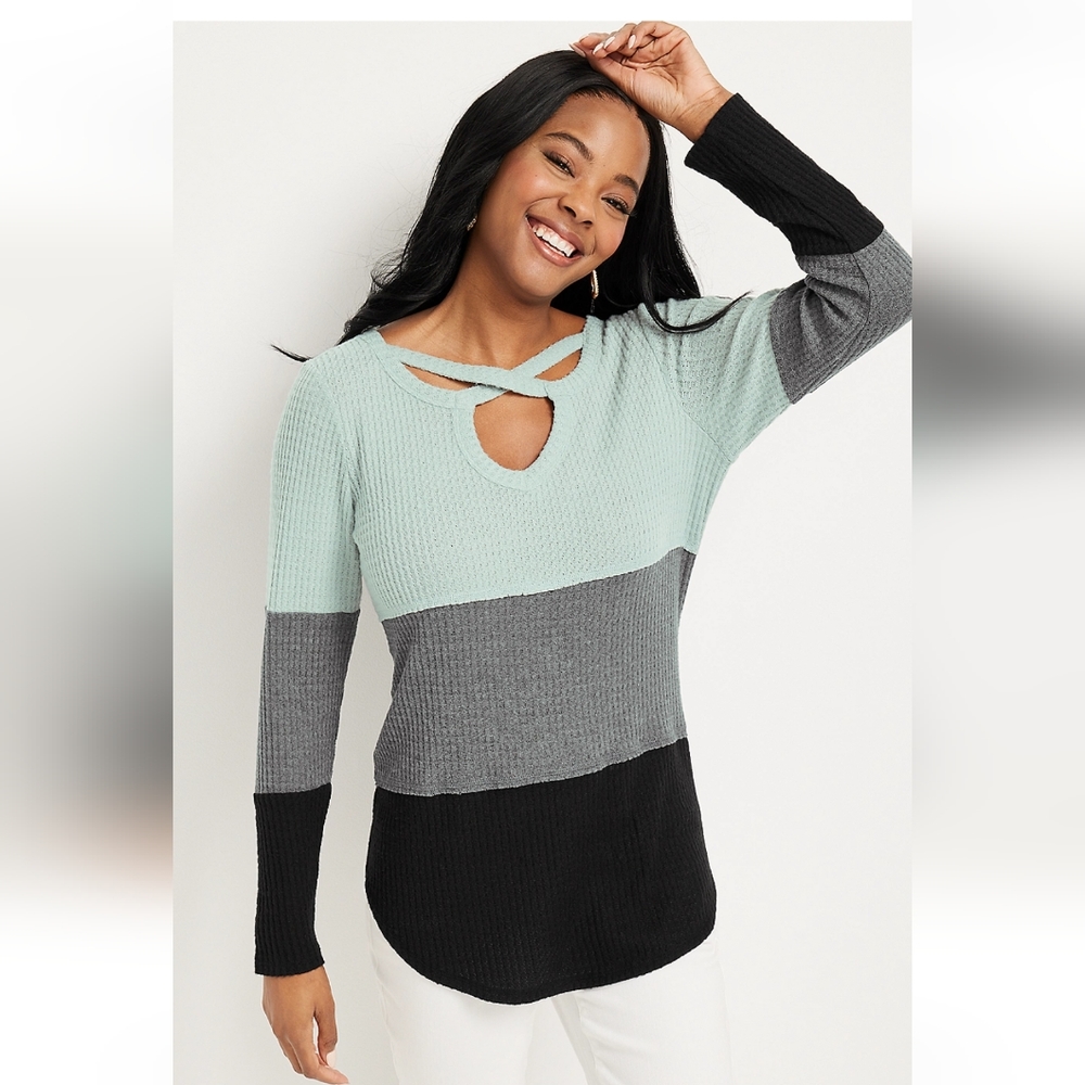 Maurices xs color block strappy waffle long sleeve